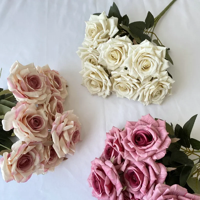 41CM 7 Forks Silk Screen Diamond Rose Artificial Flower Wedding  Living Room Decoration Road Guide Bouquet, Artificial Flower