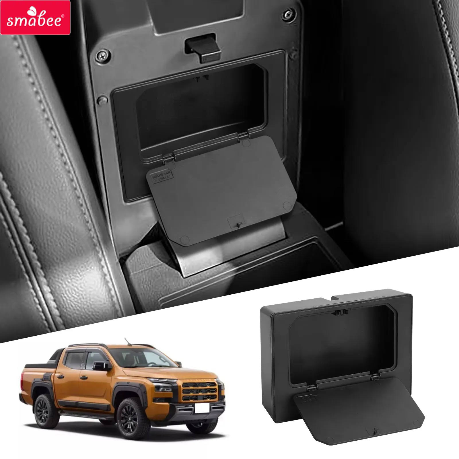 Smabee para Mitsubishi L200/Triton 2024 2025: Bandeja Organizadora Oculta para Apoio de Braço, Acessório Interno Automotivo Preto
