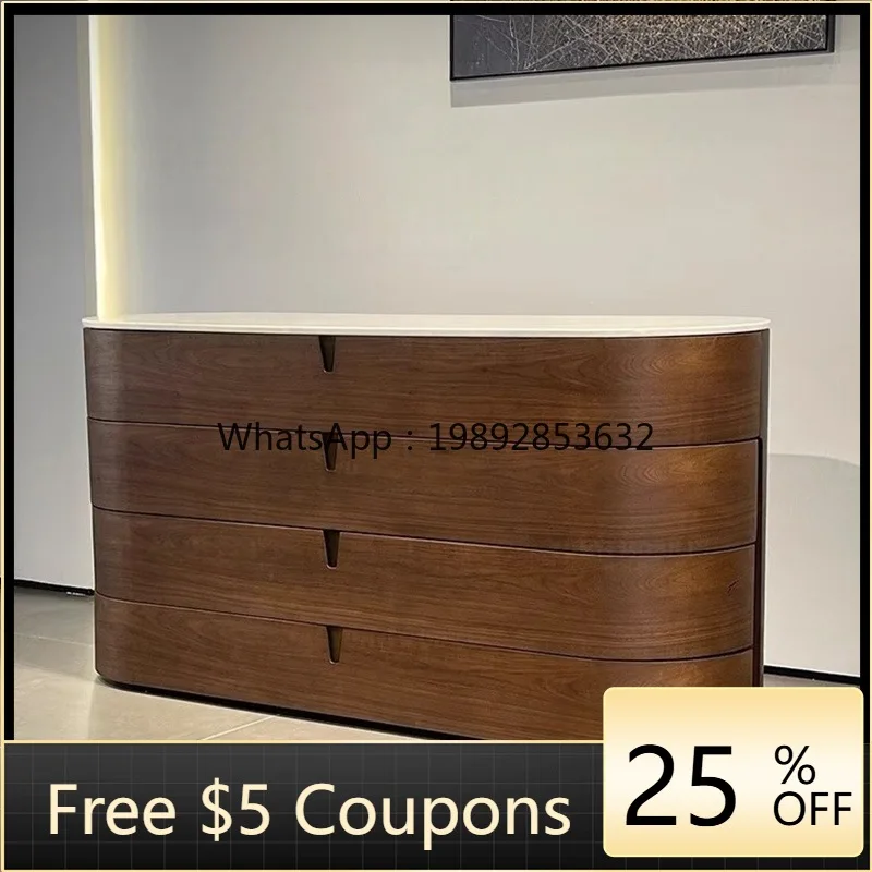 LYY High-End Walnut Color Bedroom Bedside Chest of Drawers Modern Simple Marble Sideboard Storage