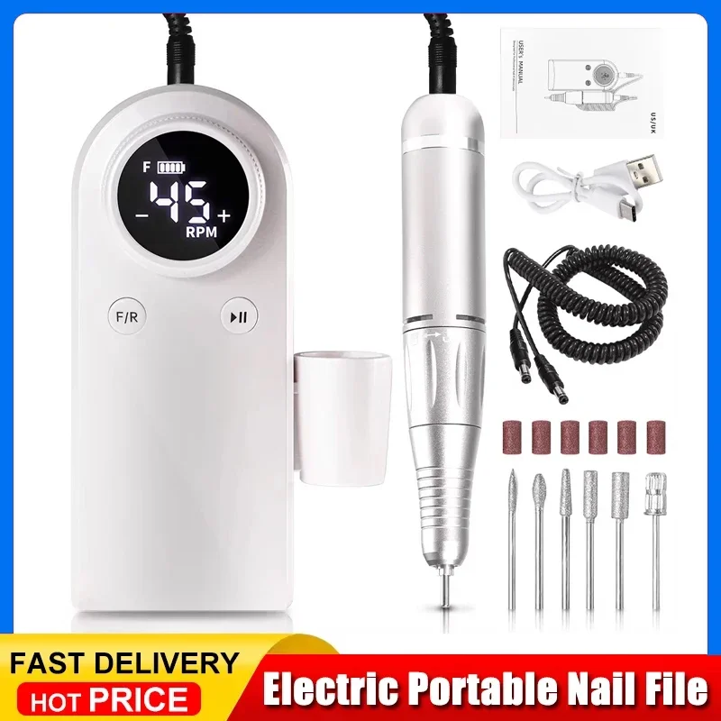 

Nail Drill 45000 RPM, Professional Rechargeable Electric Nail File,Cordless Nail E File for Acrylic Nails Gel Polishing Removing