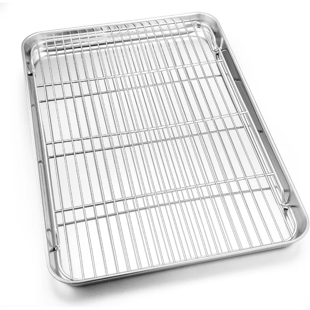 

Homikit Baking Sheet Pan with Wire Cooling Rack Set, 20 x 14 Large Nonstick Stainless Steel Cookie Sheets Tray for Oven, Big Met