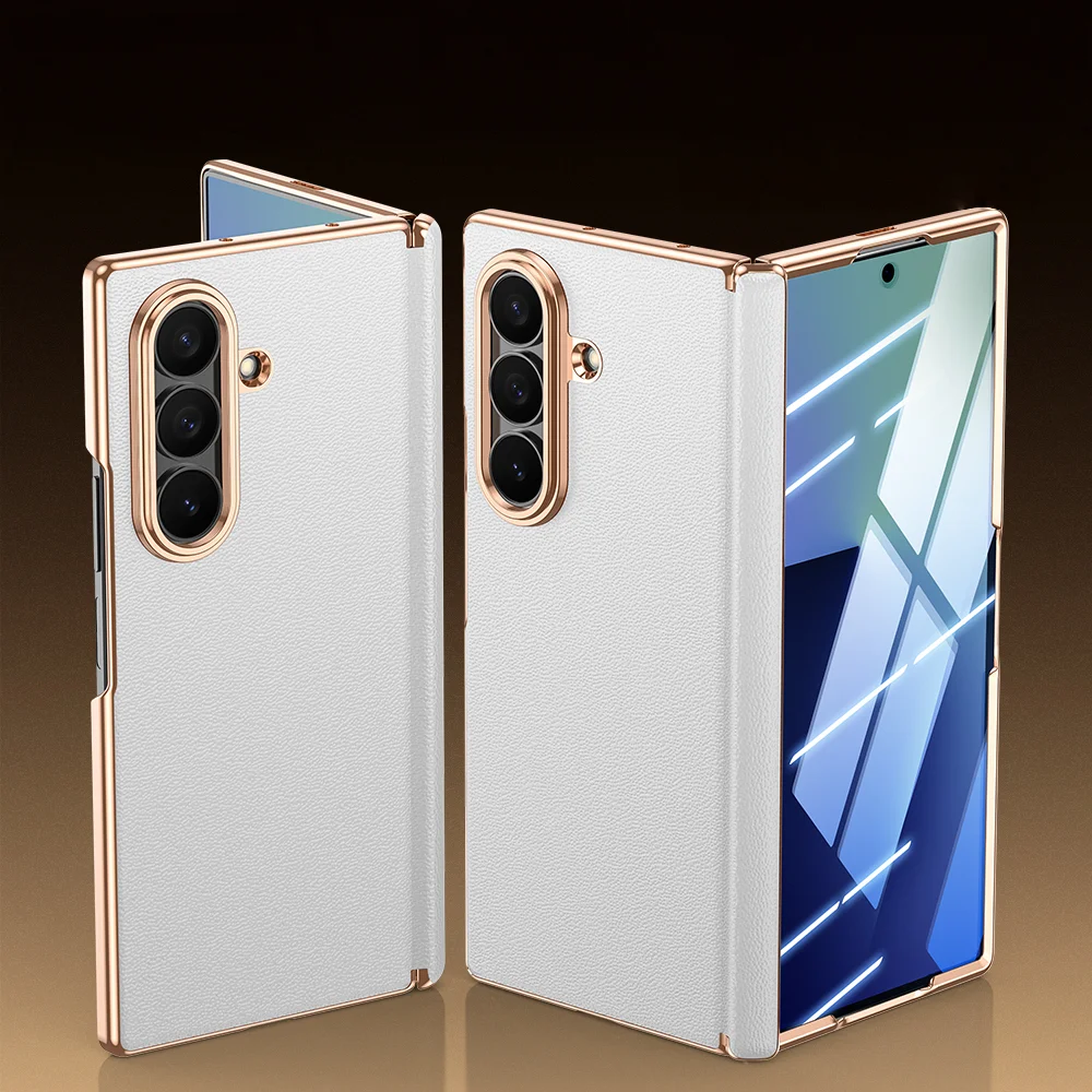 For Samsung Galaxy Z Fold 7 leather shockproof phone case with central magnetic hinge case and film integrated