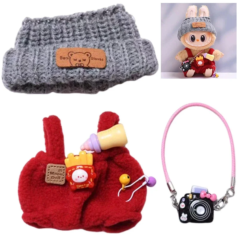 15-17 سنتيمتر الملابس ل Labubu 1 مجموعة Labubu بذلة مع حقيبة كتف 17 سنتيمتر ملابس دمى صغيرة اكسسوارات