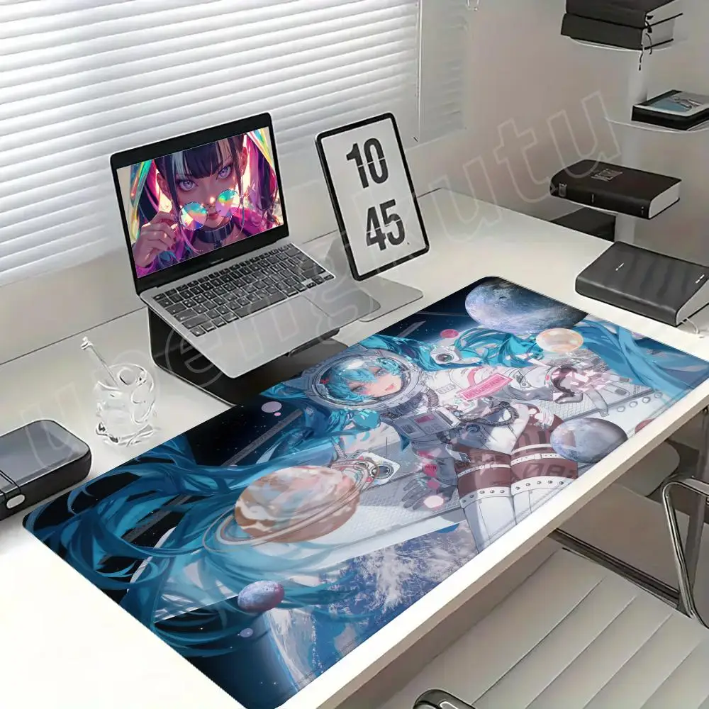 Extra Large Cute Gaming Mouse Pad, Non-Slip Mechanical Keyboard Pad, Cosmic Starry Sky and Cute Girl XL Laptop Desk Accessory
