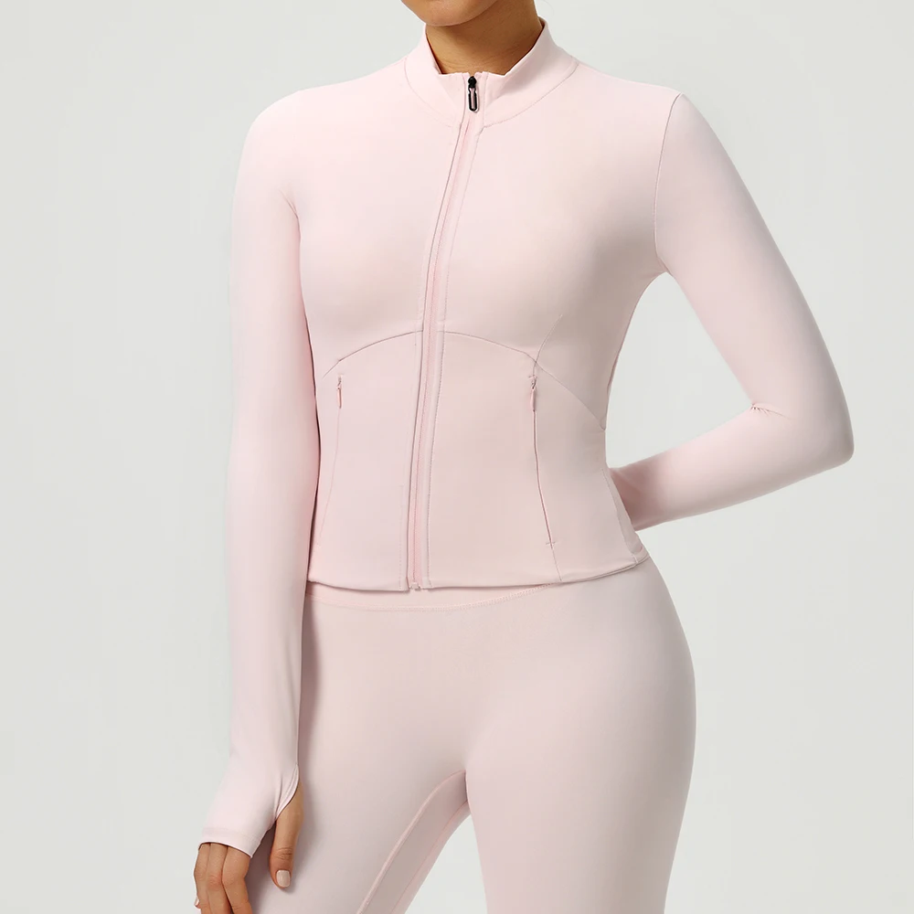 

Куртка для йоги с двойными карманами на молнии и длинными рукавами, женские узкие спортивные рубашки для фитнеса, топы для тренировок в тренажерном зале, куртки для бега и велоспорта