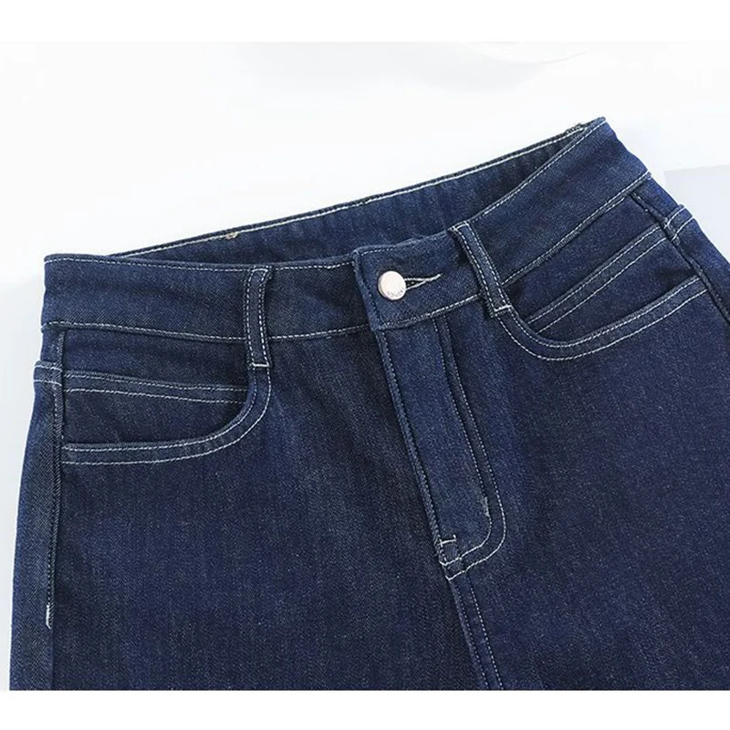 Pantalones vaqueros elegantes de cintura alta para niña, pantalones vaqueros de pierna recta informales Retro para mujer, pantalones coreanos con parte inferior acampanada para uso diario