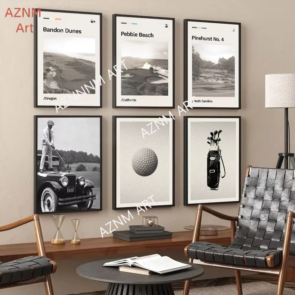 Golf Course Poster Retro Mid-century Modern Canvas Print Painting Wall Art Bedroom Study Studio Living Room Home Decoration
