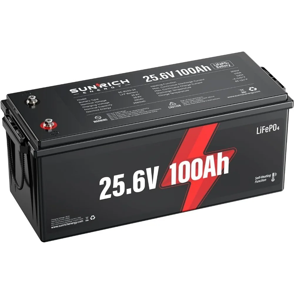 

24V 100Ah Self-Heating LiFePO4 Battery, 2560Wh Lithium Battery, Group Size 4D, 10-Year Lifespan, Ideal for RVs, Solar, Marine &