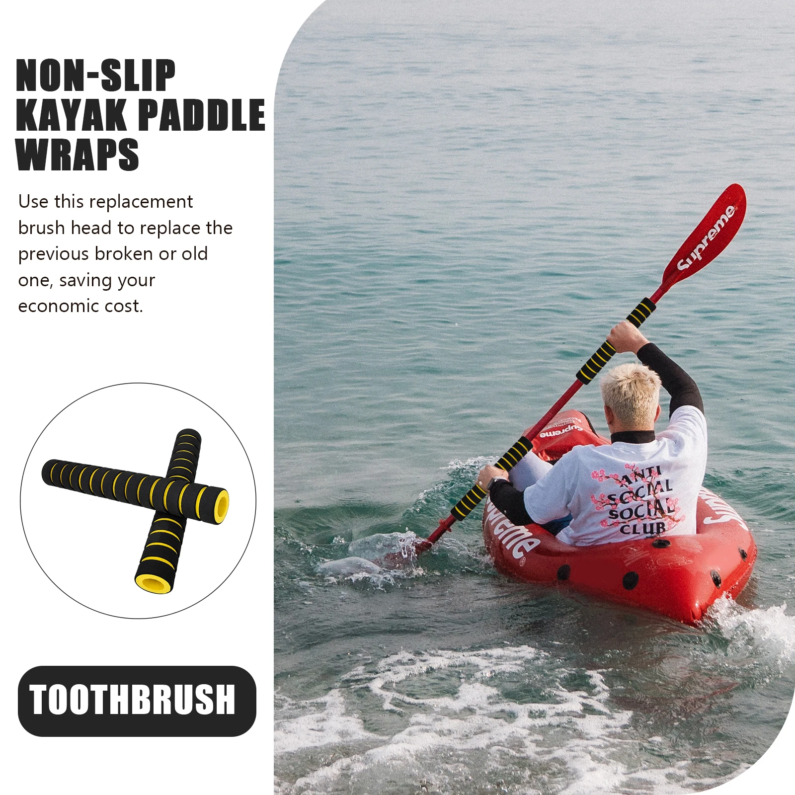 

2 Pcs Oars Non-Slip Cover Paddle Rod Wraps Handle Grip Grips Kayak Sponge Sleeves Grippers Protector
