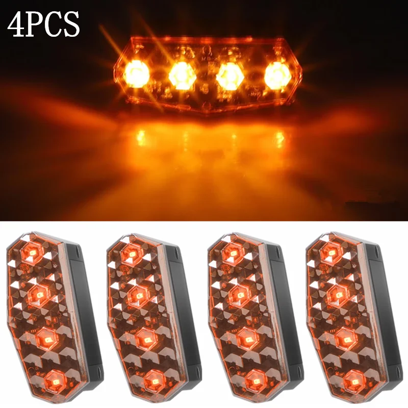 4PCS Truck Solar Right Angle Warning Lights LED VIBRATION LIGHTSENSING Side Lights LED Anti-collision Strobe Lights