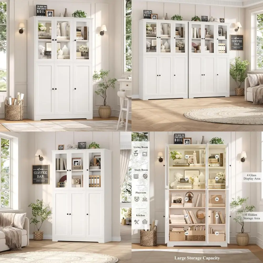 رف كتب كبير بطول 69 بوصة مع خزانة تخزين بباب زجاجي، وخزانة كتب واسعة مقاس 42 بوصة للكتب #1