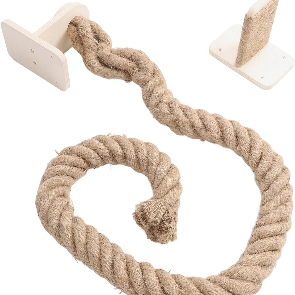

Cat Climbing Rope with Wood Platform Wall Mounted Rope Reusable Claw Grinding Tool for Cat Furniture Scratcher Play Equipment