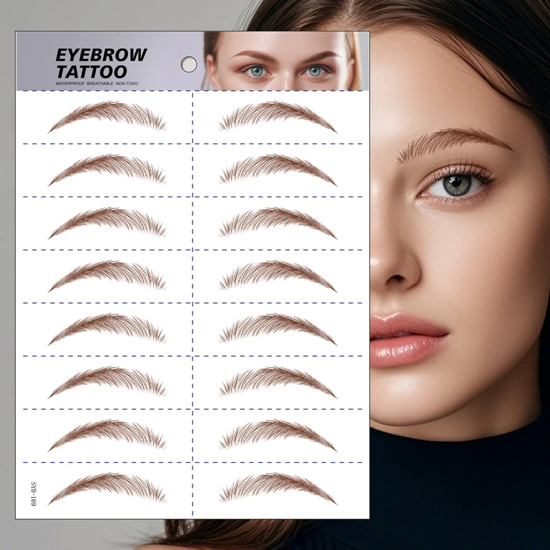 Brown Hair-liked Eyebrow Tattoo Sticker Waterproof Eye Brow Tattoo Long Lasting Eyebrow Sticker for Brow Shaping