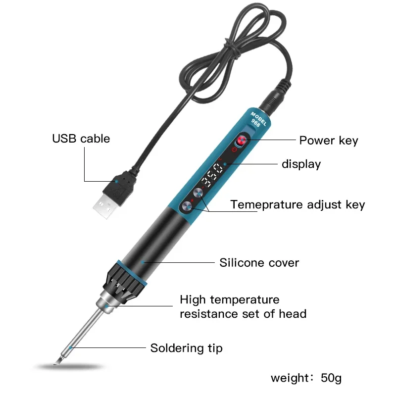 Imagem -02 - Cxg 968 Usb Ferro de Solda Elétrica Mini Função Sono Temperatura Constante Ajustável Portátil Display Led Ferramentas Solda 24v 230w