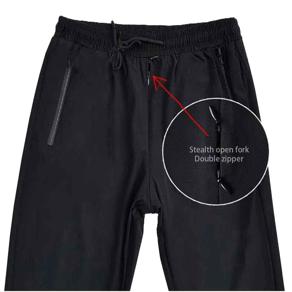 Invisible Open Crotch Outdoor Sex Large Size Nine-point Pants Summer Casual Pant Men Loose Cotton Linen Thin Wide-leg Trousers