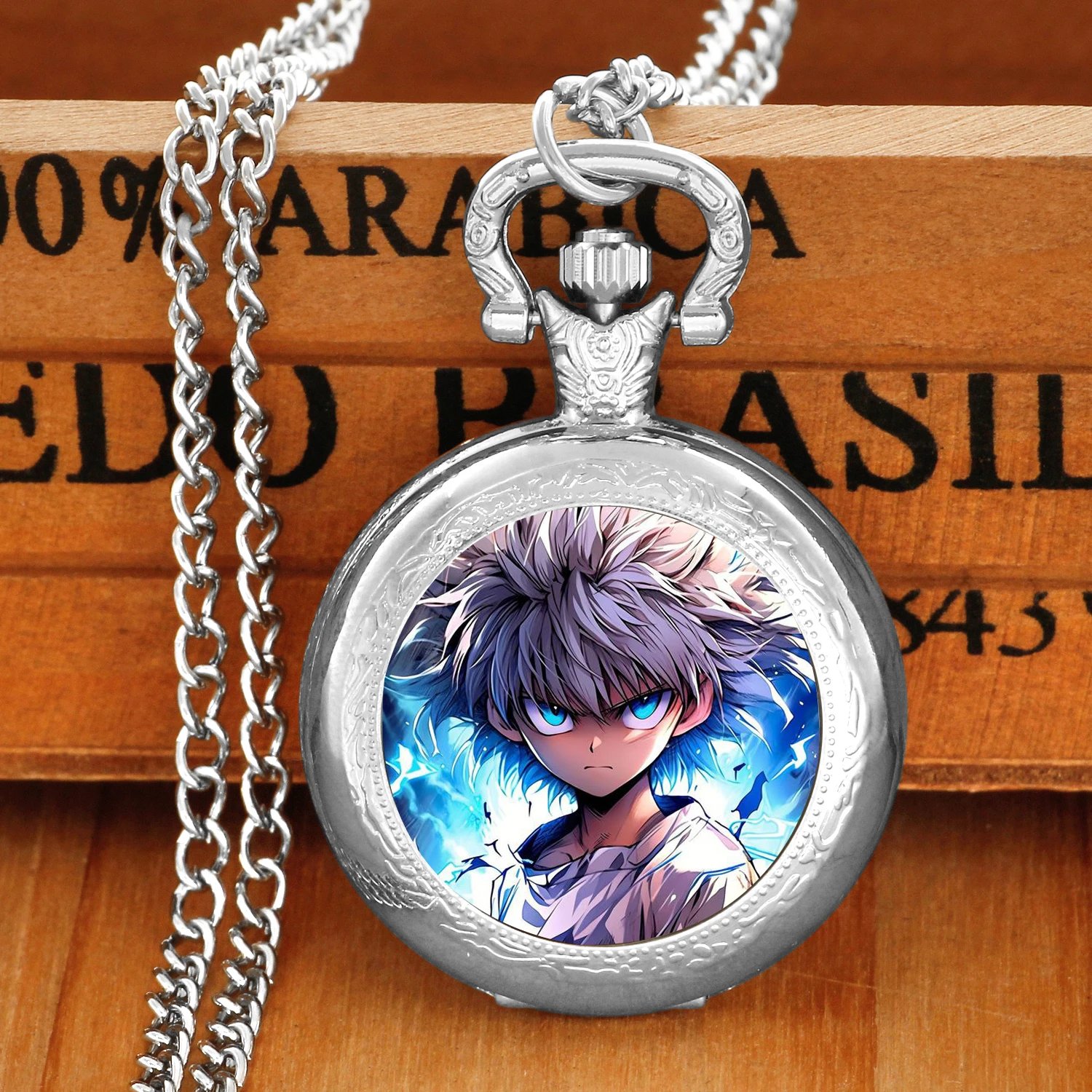 Montre de Poche à Quartz Thème Hunter × Hunter pour Homme et Femme, Pendentif Classique en Verre, Collier avec Numérisation Arabe, Cadeau