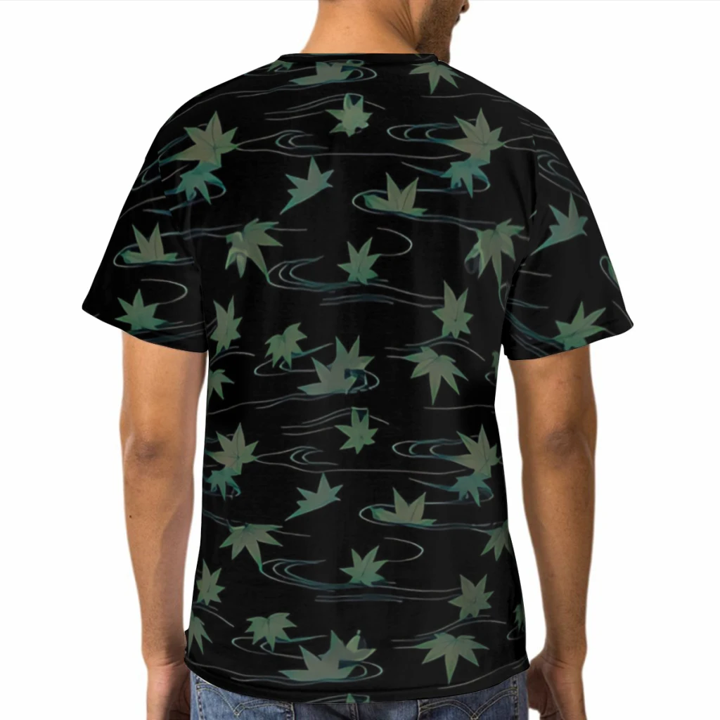 Black Momiji Maple Leaves Seamless Geometric Pattern Polyester 3D Print Japanese Art Tattoo Men's T Shirt Clothes Loose Tees