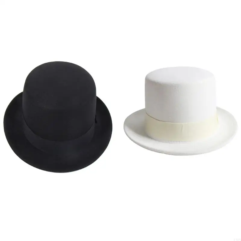 

P88B White Top Hat Short Brim Western Magician Hat for Dinner Outdoor Casual Wear