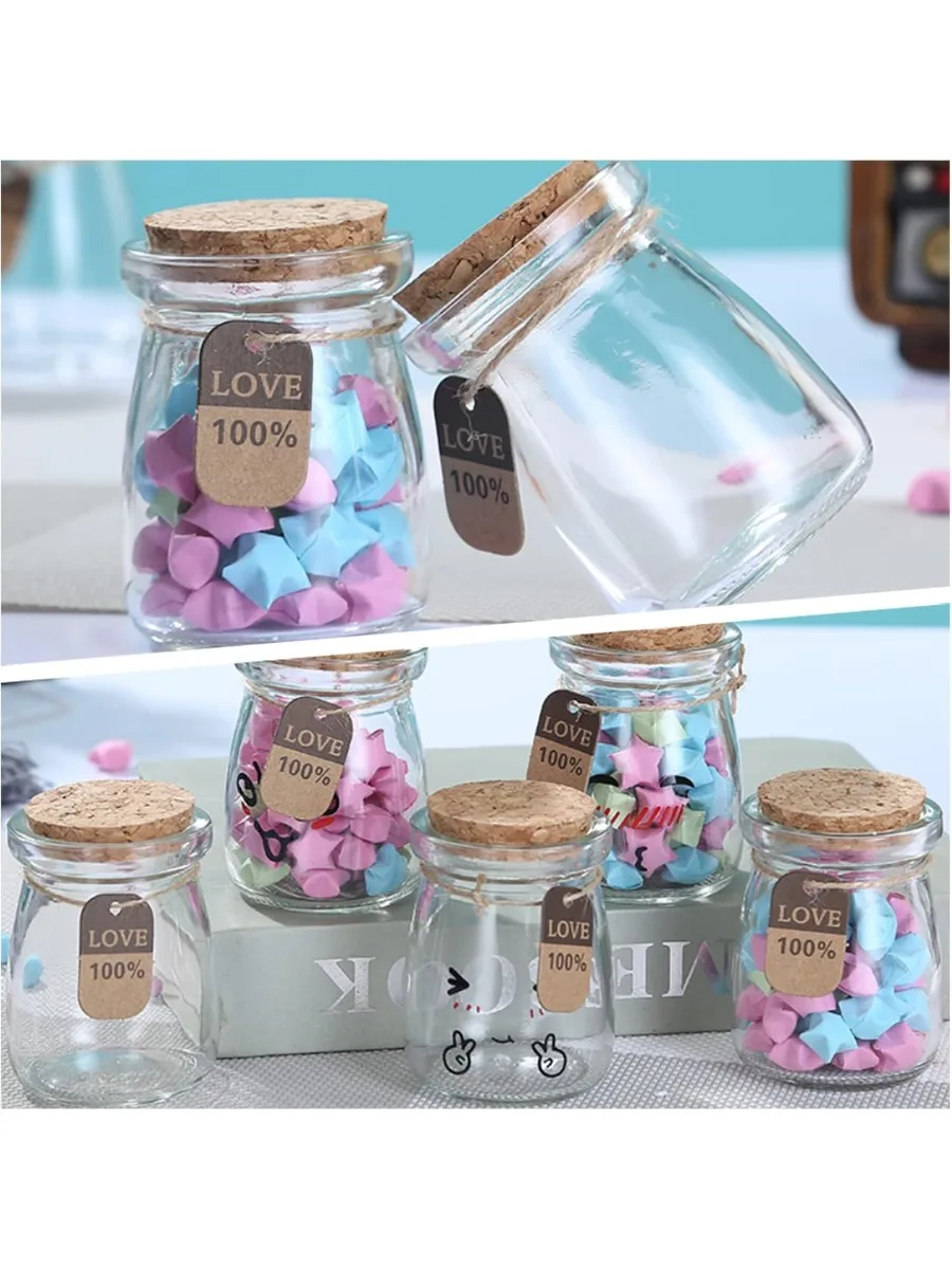 10 عبوات من برطمانات حفلات الزفاف الزجاجية المفضلة مع أغطية الفلين وعلامات التسمية وسلسلة لصنع الشموع مجموعة توابل الحلوى والصدف
