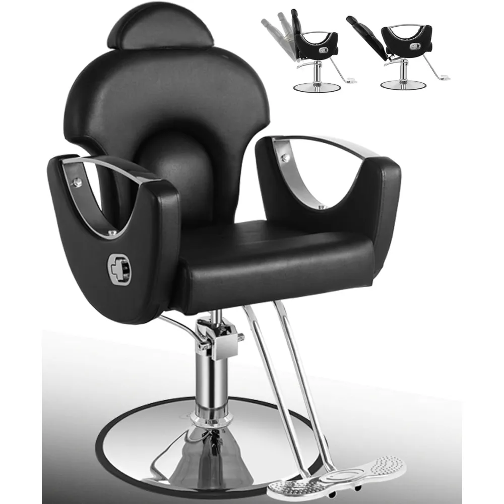 

Black Reclining Salon Barber Chair for Hair Stylist, Hydraulic Pump Hair Salon Chair, 360° Swivel Styling Chair for Home or Barb