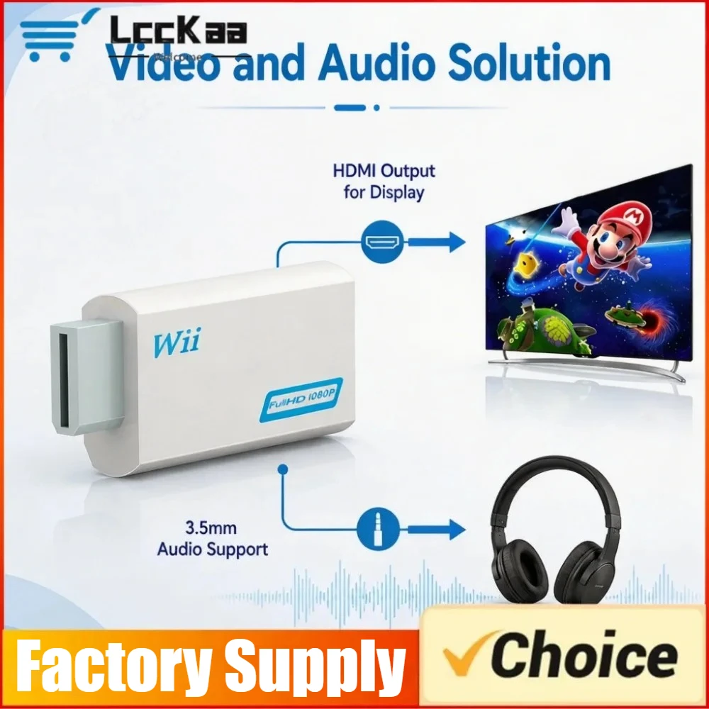 Full HD HDMI-Compatible Adapter For Wii Console Converter with 3.5mm Jack Audio Video Cable 720P For PC HDTV Monitor Display