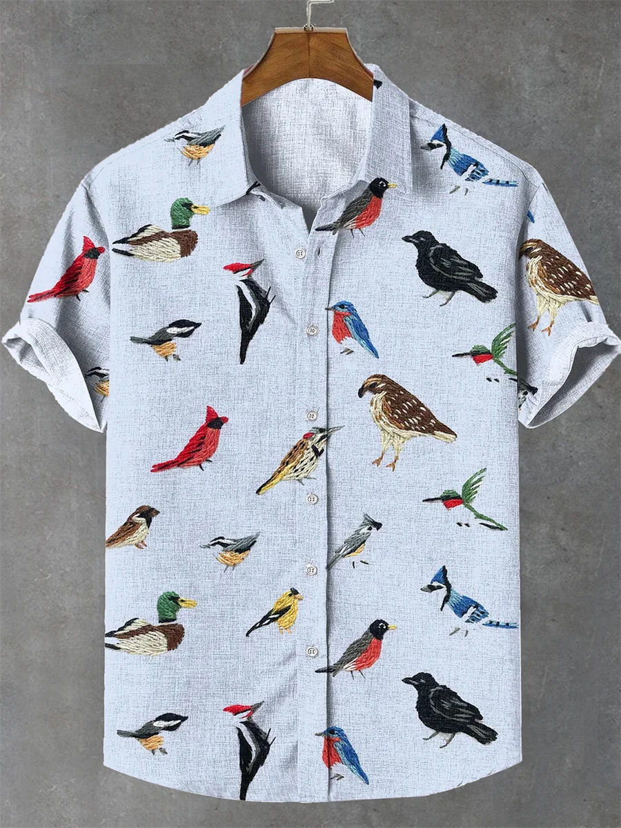 Stylish Bird Print Men's Short-Sleeve Shirt 3