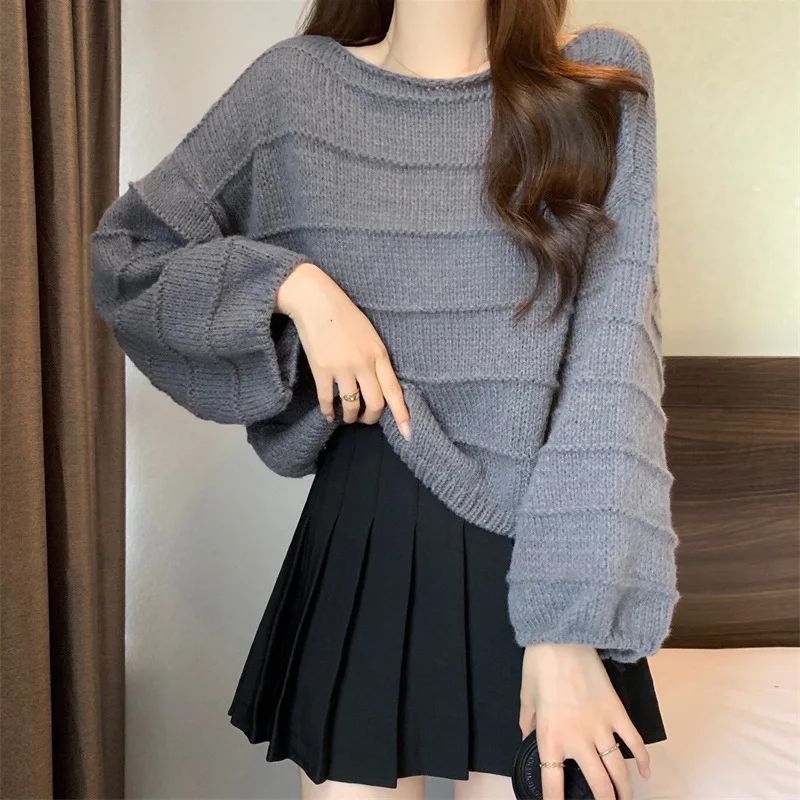 

Высококачественный короткий пуловер для женщин, осень-зима 2025 года, новый мягкий и уютный свободный вязаный топ с круглым вырезом