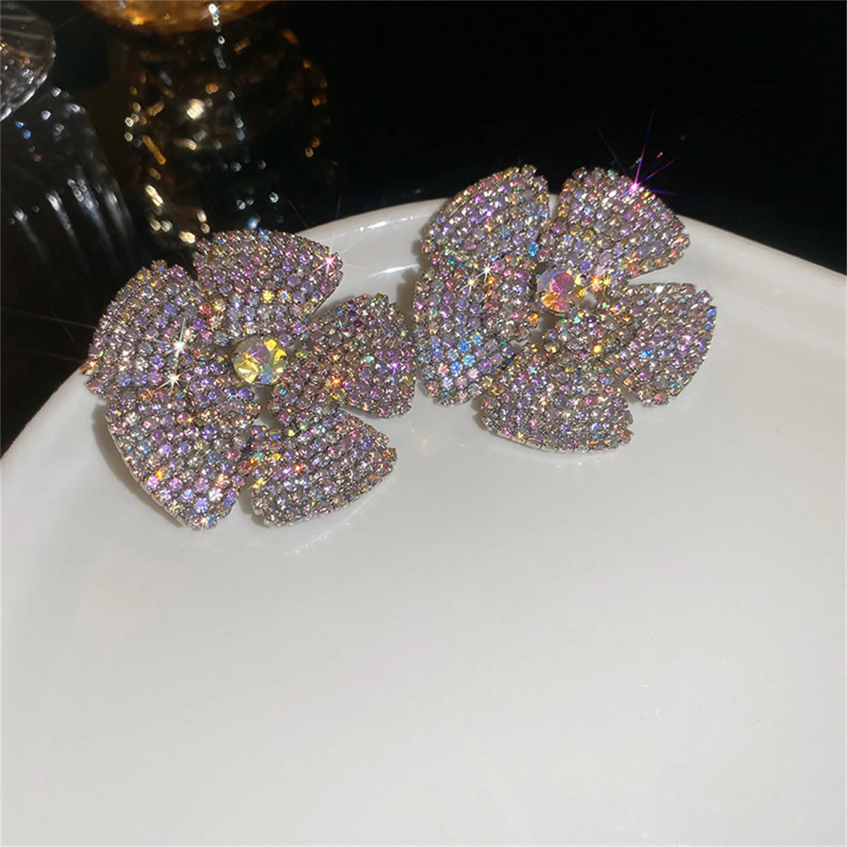 FYUAN Colourful Rhinestone Crystal Stud Earrings for Women Oversize Flower Crystal Earrings Party Weddings Jewelry