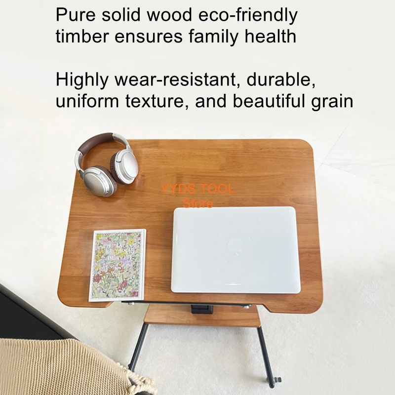 Rubber solid wood lifting computer desk, movable learning desk, home folding edge desk, office desk