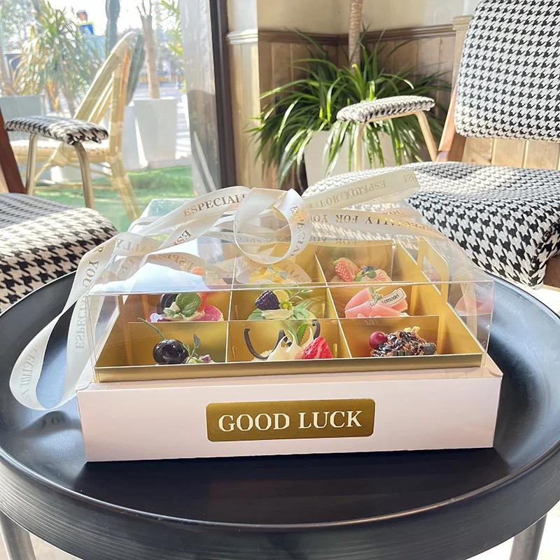 

Custom. Transparent Jiugongge Dessert Box French Sweet Mousse Cut Block Cake Box Western Point Afternoon Tea Takeaway Packing Bo