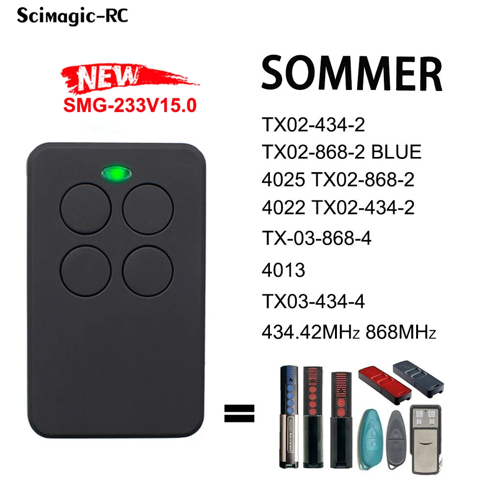 Compatible SOMMER TX02 TX03 4013 4022 4025 Garage Door Opener Remote Control Duplicator Gate Controller Rolling Code 434 868 MHz