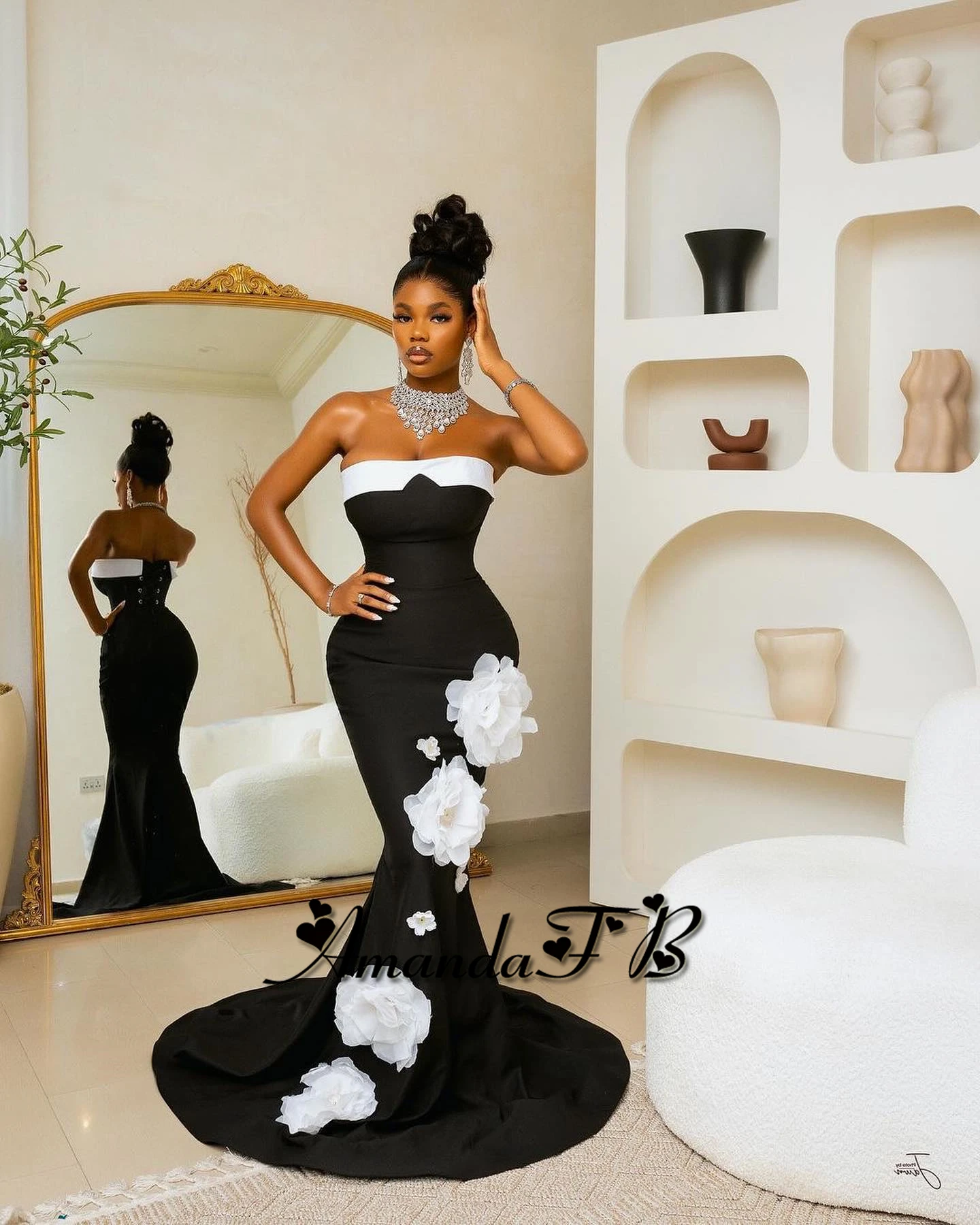 أماندا فستان سهرة عصري ثلاثي الأبعاد على شكل زهور بدون حمالات بدون أكمام وأربطة على شكل بوق فستان رسمي للحفلات من فيستدوس دي فيستا مخصص #3