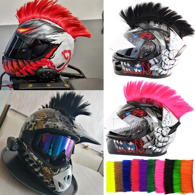 Creatieve Persoonlijkheid Motorfiets Elektrische Helm Decoratie Mohawk Pruik Haar Motorfiets Helm Accessoires Stickers Cosplay Styling