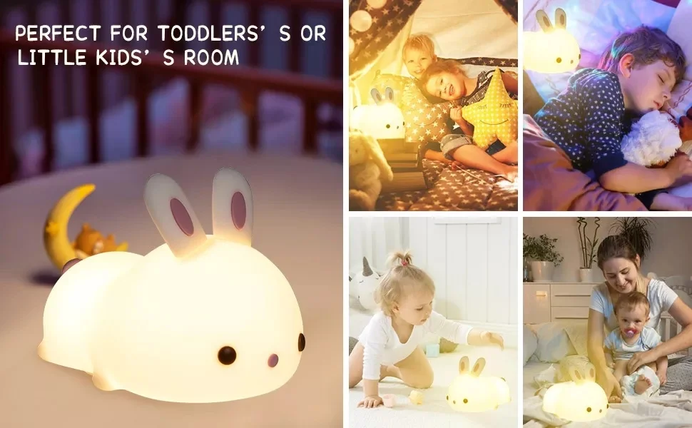 LED NightLights Silicone Rabbit Night Light with USB Charging Colorful Atmosphere Lamp for Children Kids Holiday Gift