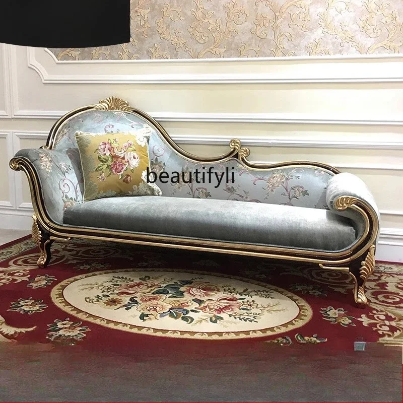 

French fabric chaise longue, European beauty couch, American neoclassical embroidered recliner, bedroom furniture