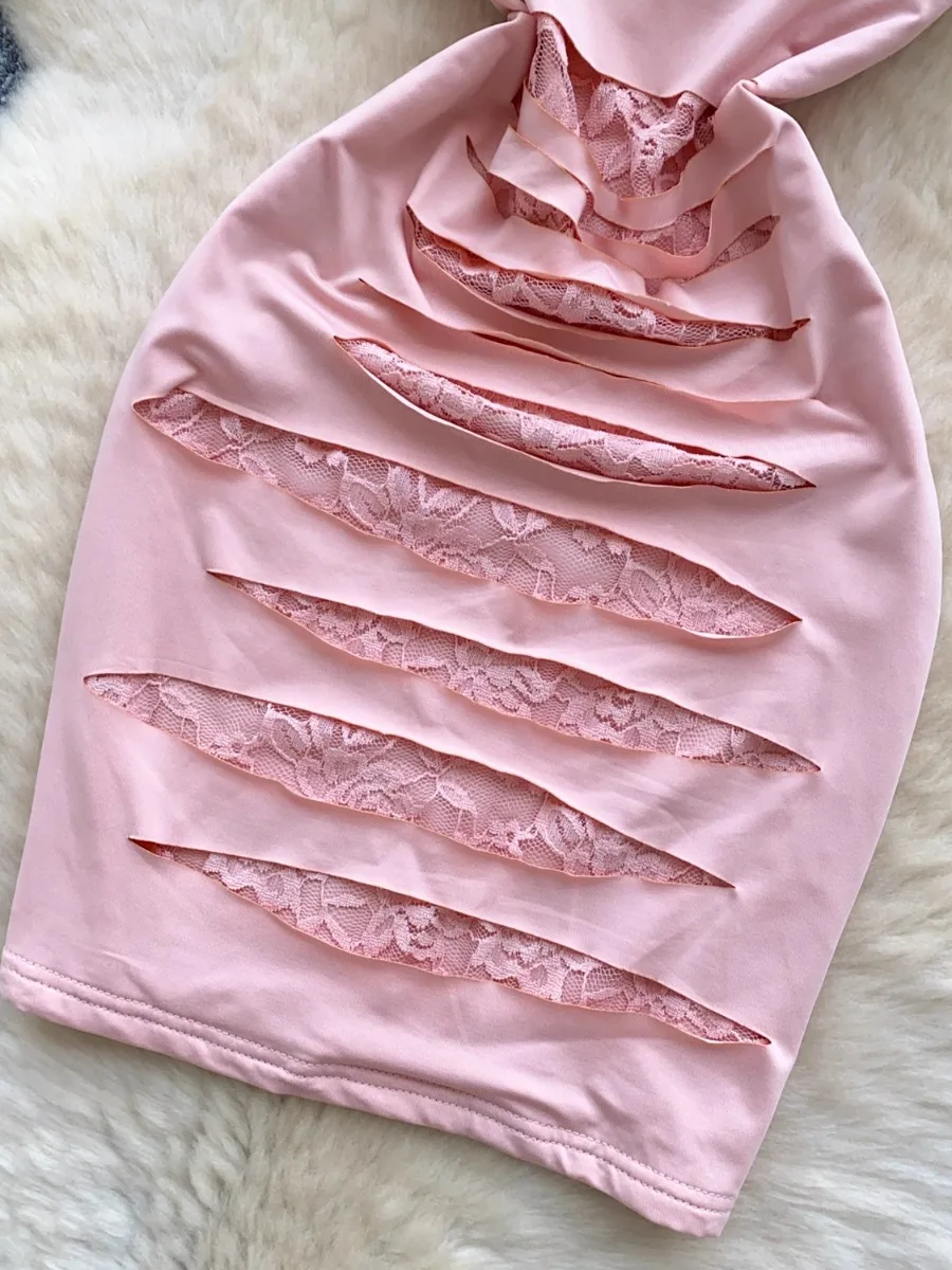 Foamlina อินเทรนด์ Hollow Out Lace Patchwork ชุดเดรสสาวร้อน Cinched เอว Slim Fit Bodycon กระโปรงมินิชุดเสื้อกั๊กสั้น