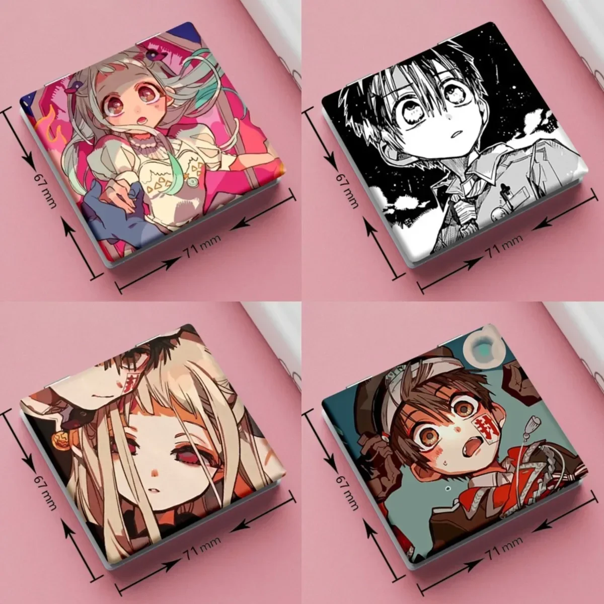 7x6cm Toiletgebonden Hanako-kun Opvouwbare dubbelzijdige make-upspiegel Draagbare reizen Anime Leuke meisjes Kinderen Vergrootglas Vierkant