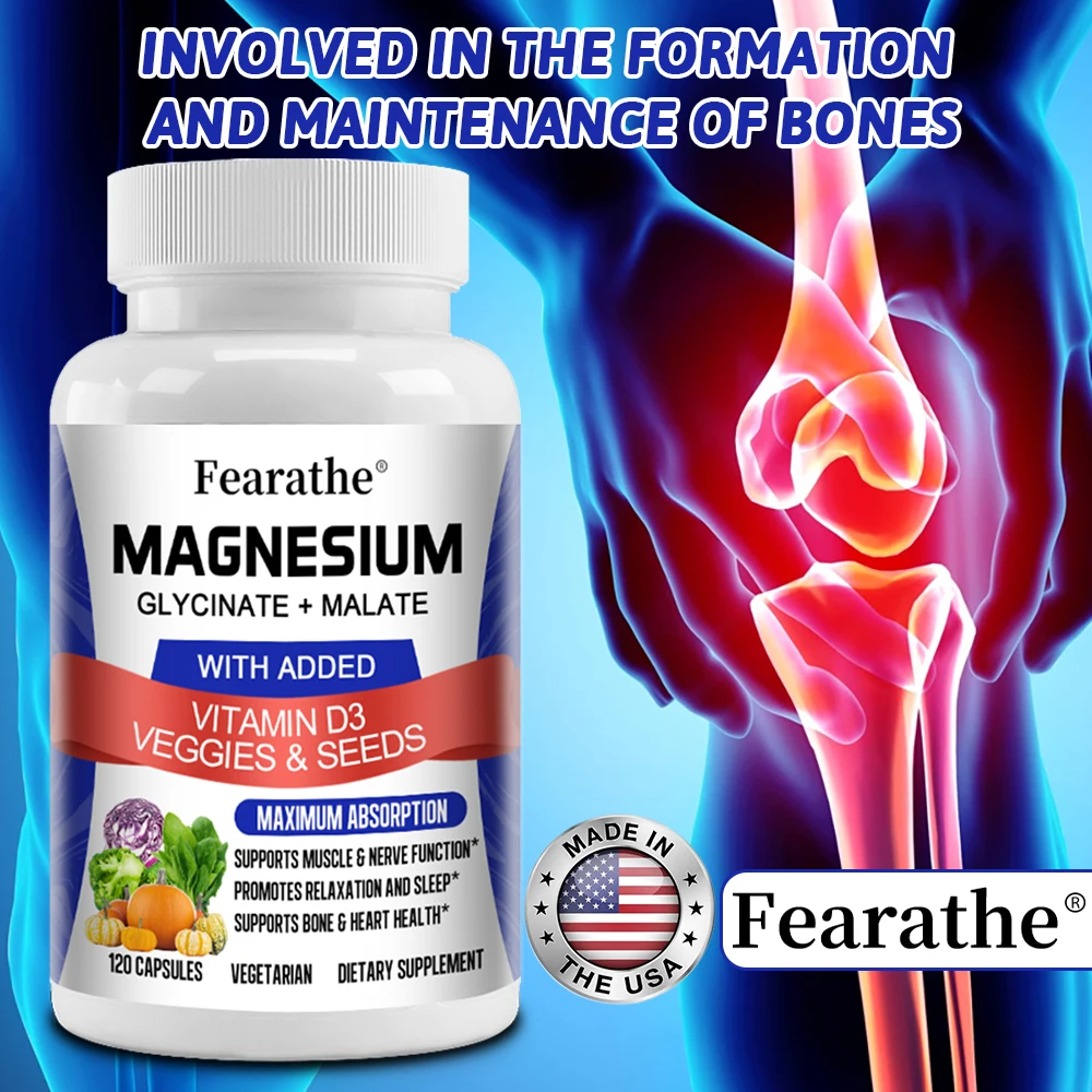 

Magnesium Capsules, Vitamin D3, Supports Muscle, Joint and Heart Health Maximum Absorption Magnesium Glycinate Supplement