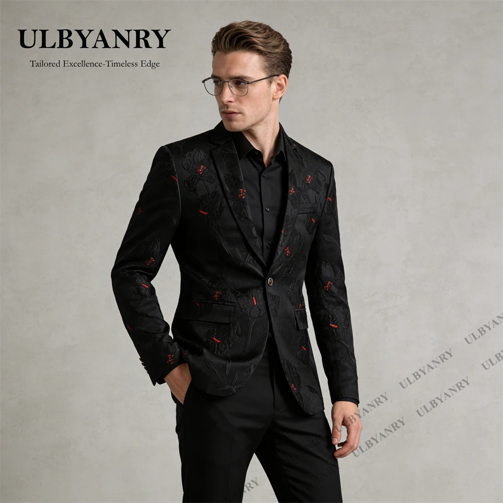 ULBYANRY Men's Fashion Jacquard Suit Jacket for Party Prom Wedding Guest Gathering, Regular Fit One Button Formal Suit Blazer