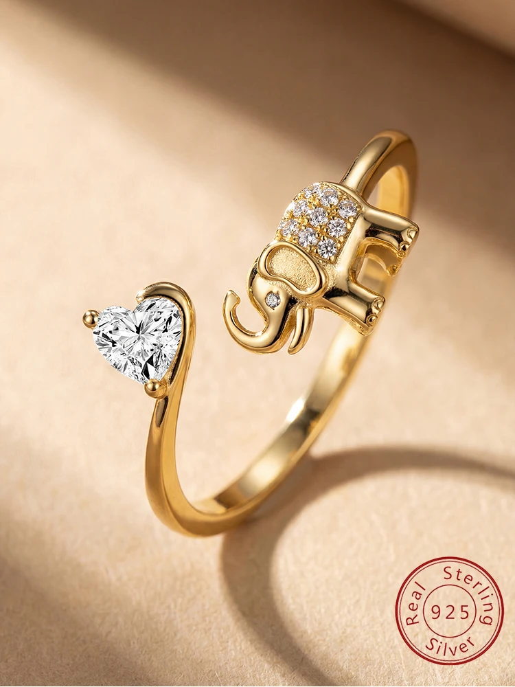 

Гламурное кольцо из стерлингового серебра 925 пробы с изображением слона и сердца из циркона для женщин, на годовщину, помолвку, роскошное ювелирное изделие высокого качества, подарок