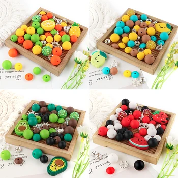 식품 등급 실리콘 비즈, 수박, 딸기, 레몬, 아보카도 세트, 아기 젖꼭지 체인 목걸이 액세서리, 과일 시리즈 