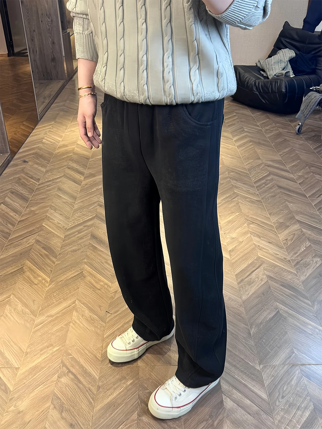 

Bla Fce-lined Straight-leg Men's Sweatpants Autumn Winter Heavyweight American Casual Sports Trousers Knife- Sle