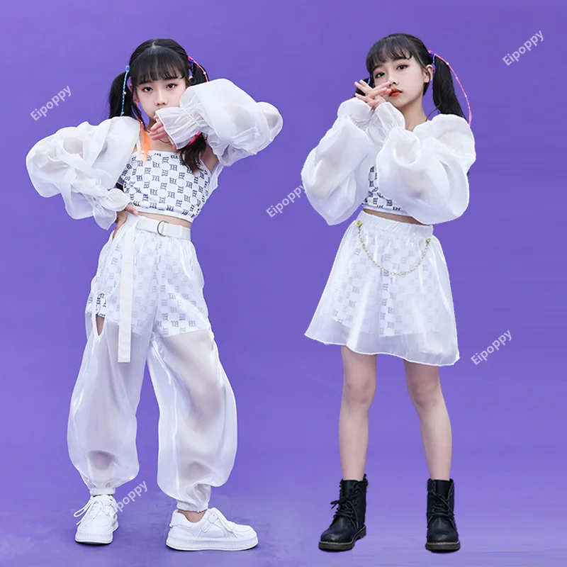 Girl Group Clothes Sets Hip Hop Kids Crop Top Chiffon Pants Street Dance Lace Skirts Child Fashion Streetwear Elegant Costumes