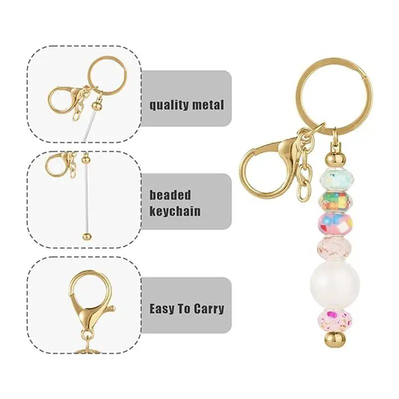 N36R-16Pcs Beadable Keychain Bars Beadable Blanks DIY Bead Bar Keychain Kit DIY Keychain Accessories For Women Men DIY B