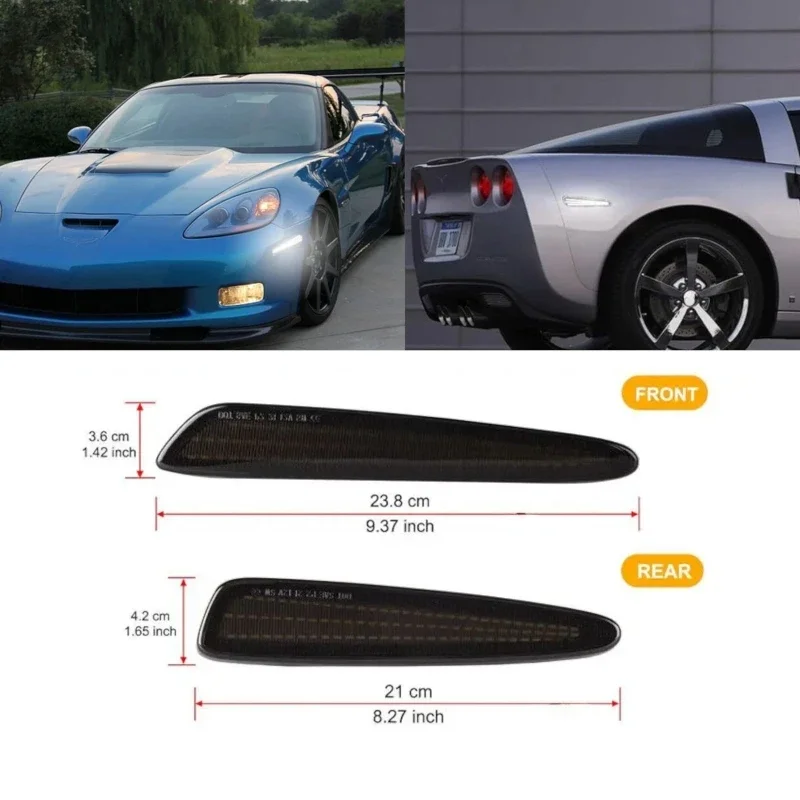 

For Chevrolet Corvette C6 2005-2013 LED Side Marker Light Smoked Lens Front Rear Indicator Lamps Constant Amber Red Light 4Pcs