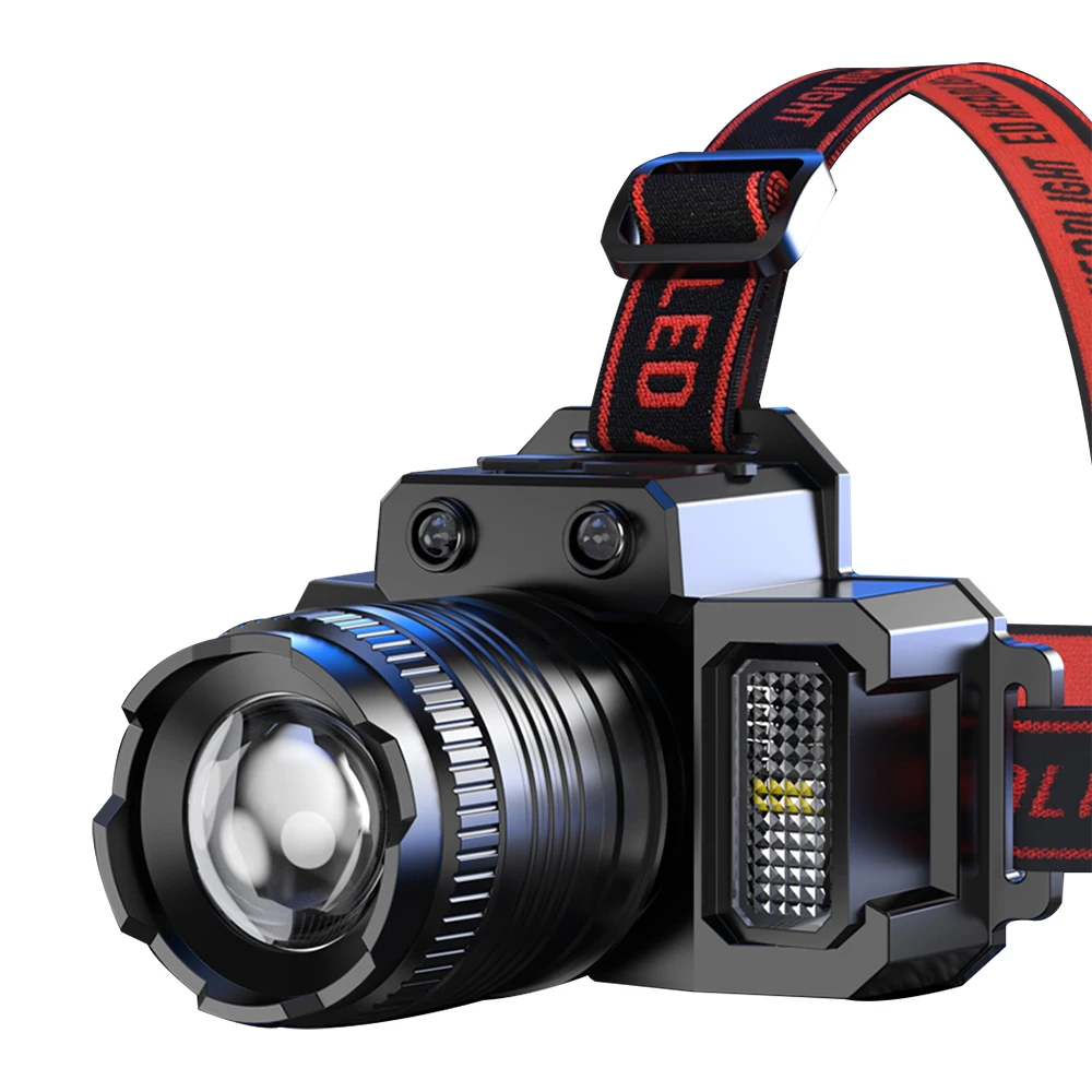 Farol de indução de alta potência Head-mounted lanterna USB recarregável tocha forte luz Zoom Outdoor Spotlight Head Lamp