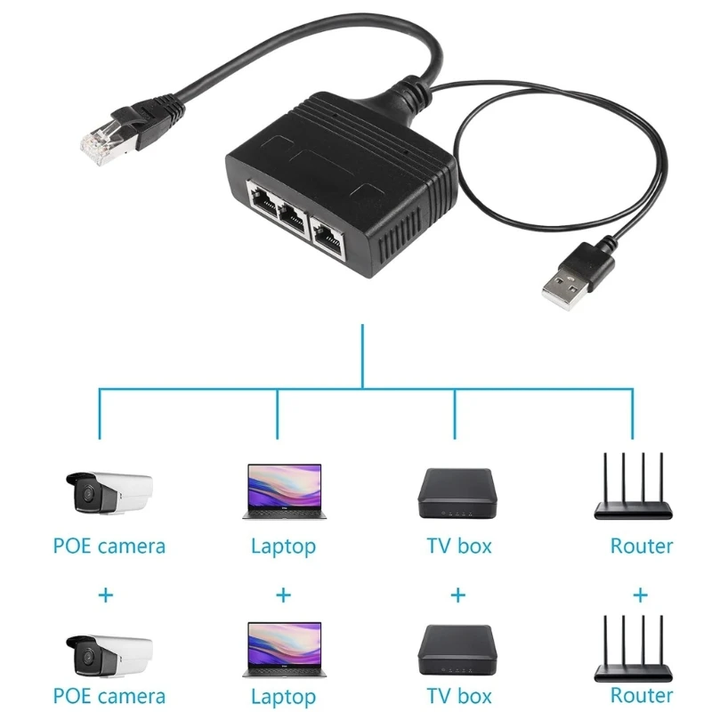 Ethernet Splitter 1 to 3 Internet Ethernet Switcher RJ45 Female Networks Divider Adapter Converter 100Mbps Distributor K1KF