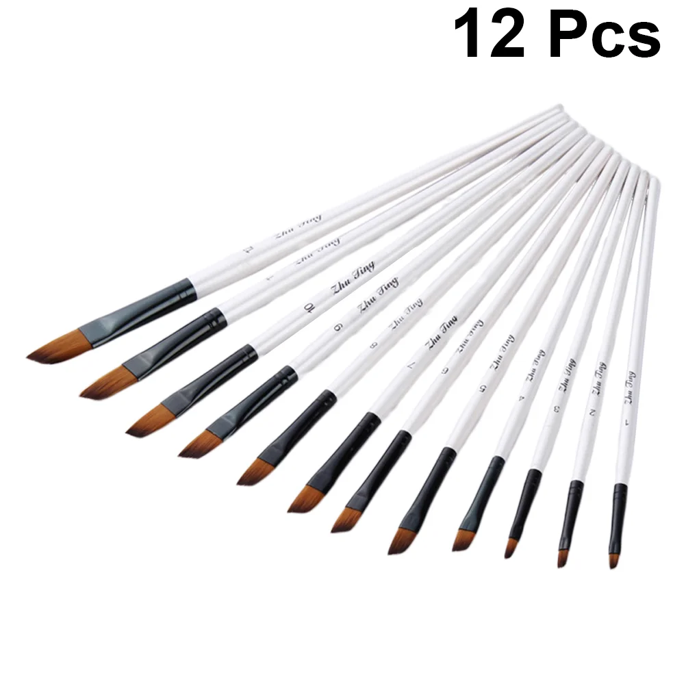 12 Pcs Gilded Travel Filbert Paint Brushes Wooden Liner for Painting Flat Miniatures