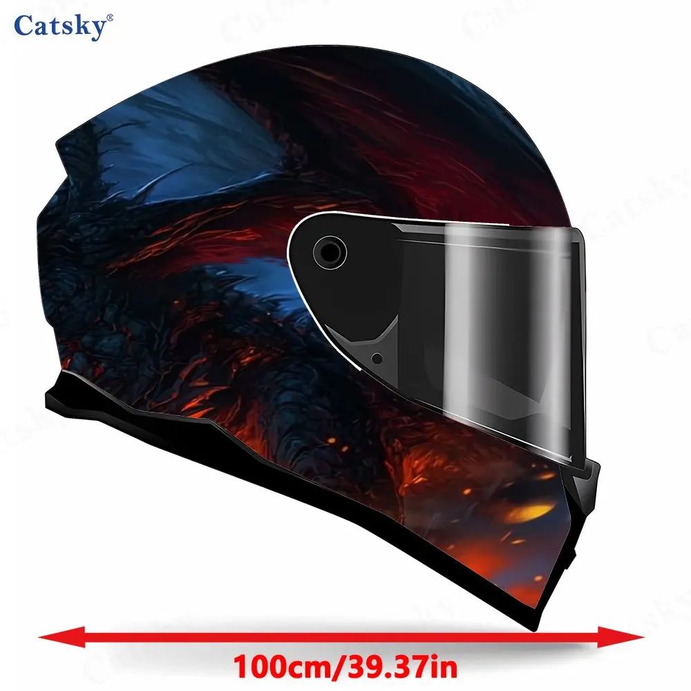 Ink-Blue Flame Dragon and Moonlit Secret Realm Helmet Vinyl Wraps, Waterproof Scratch-Resistant Full Face Helmet Decals, Durable
