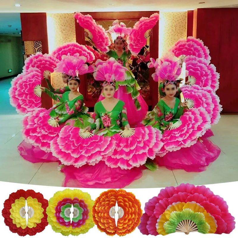 92cm Large Half Foldable Dancing Fan Double-sided Peony Flower Hand Fan Square Dance Fan Performance Props for Dancing Club